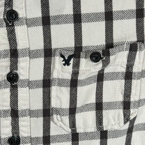 American Eagle Outfitters Mens Medium White Black Grid Plaid Flannel Shirt M - Picture 3 of 8